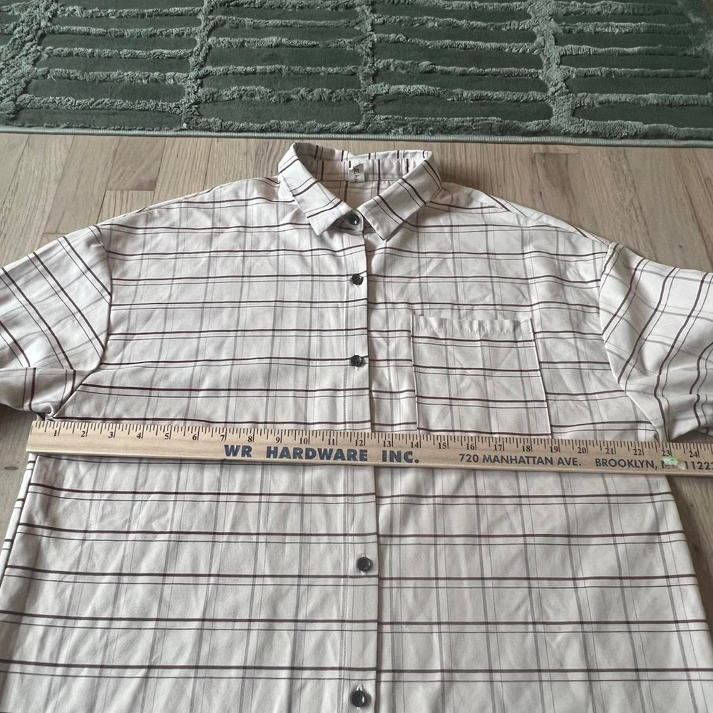 Cream plaid shirt dress - Picture 2 of 4